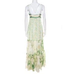 Class by Roberto Cavalli Green and White Ruffled Detail Sleeveless Maxi Dress M