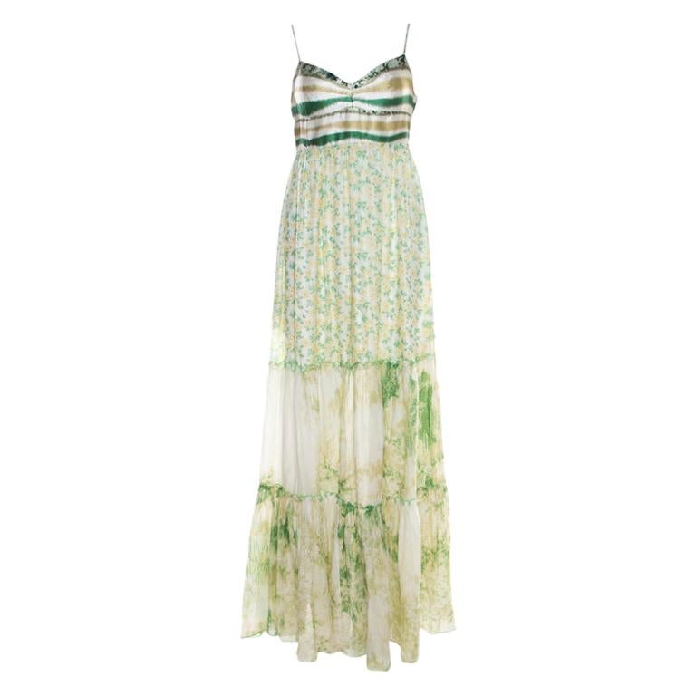 strop morgenmad Rige Class by Roberto Cavalli Green and White Ruffled Detail Sleeveless Maxi  Dress M at 1stDibs