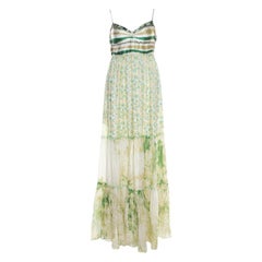 Class by Roberto Cavalli Green and White Ruffled Detail Sleeveless Maxi Dress M