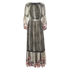 Class by Roberto Cavalli Green Animal Print Lace Insert Chiffon Maxi Dress M