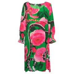 Class by Roberto Cavalli Green Floral Printed Textured Long Sleeve Dress L