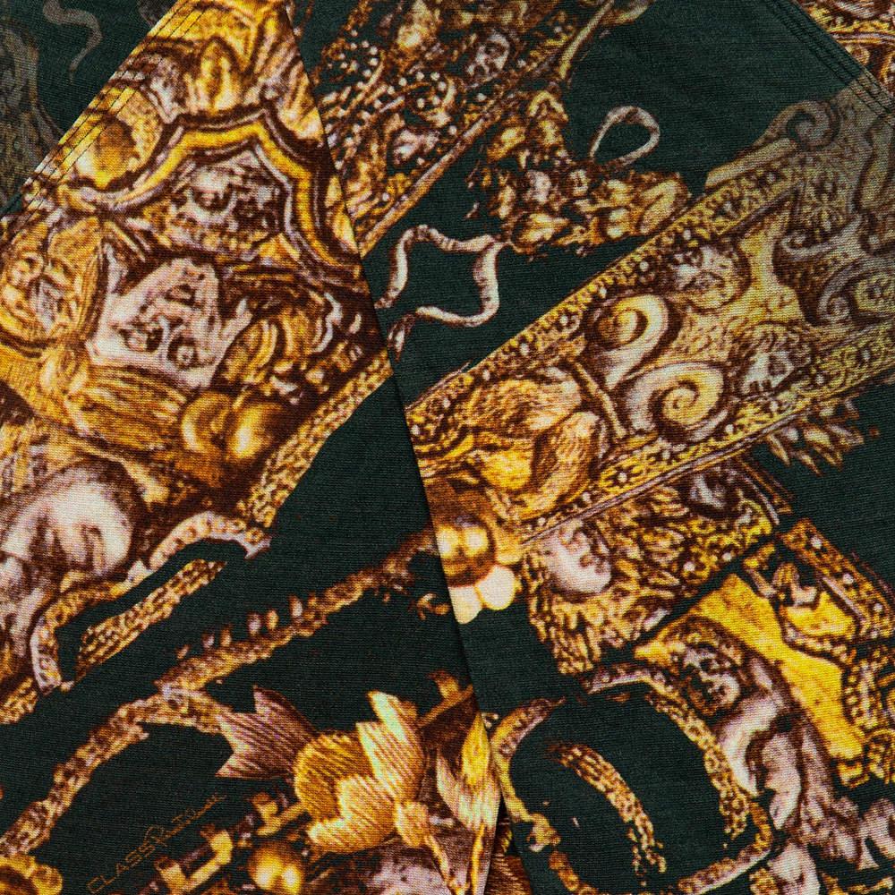 Class by Roberto Cavalli Green Printed Knit Draped Short Skirt S In Good Condition In Dubai, Al Qouz 2