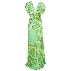 Class by Roberto Cavalli Green Printed Knit Ruched Maxi Dress M