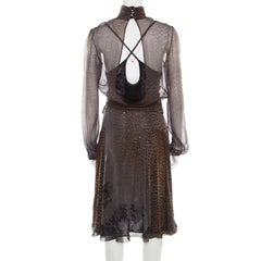 Class by Roberto Cavalli Grey Animal Printed Glitter Detail Cutout Back Dress M