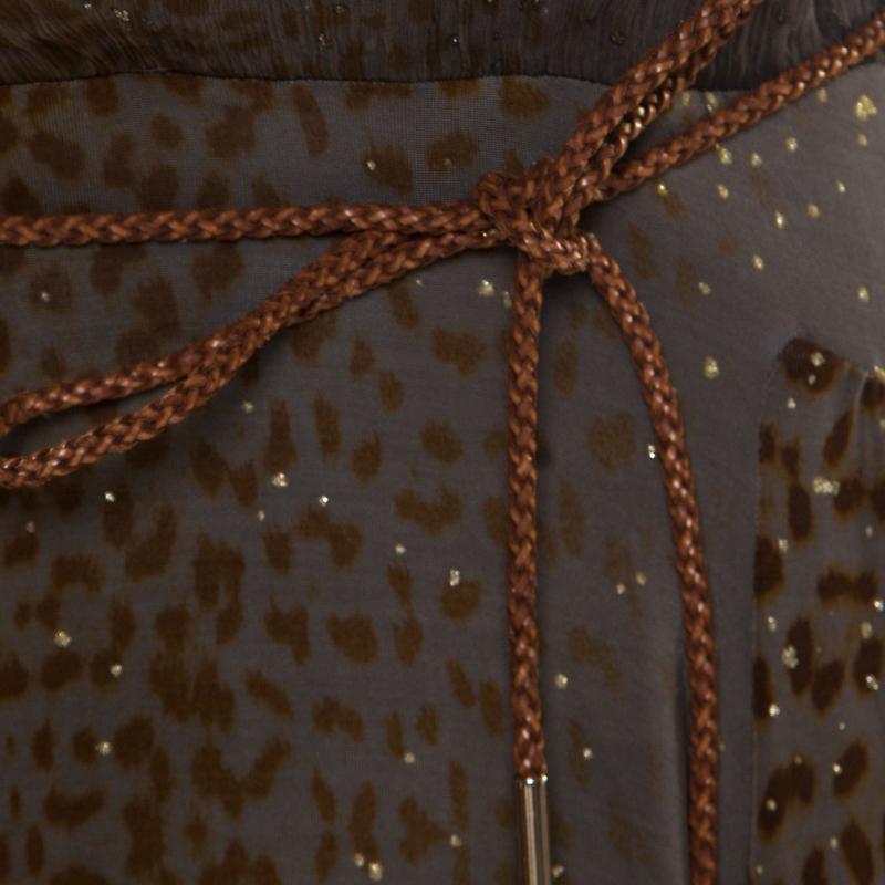 Class by Roberto Cavalli Grey Animal Printed Glitter Detail Cutout Back Dress M 1