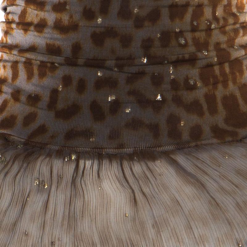 Class by Roberto Cavalli Grey Animal Printed Glitter Detail Cutout Back Dress M 2
