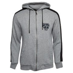 Class by Roberto Cavalli Grau Applique Baumwolle Zip-Up Hoodie L