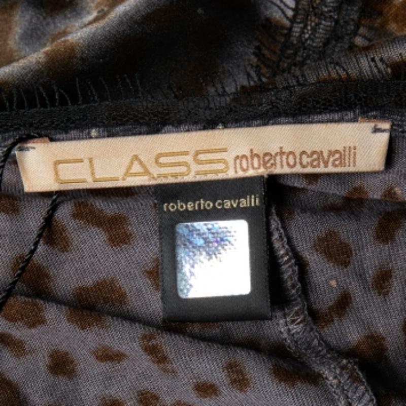 Class by Roberto Cavalli Jersey Gris Estampado Sobrepuesto Manga Detallada Top L Negro en venta