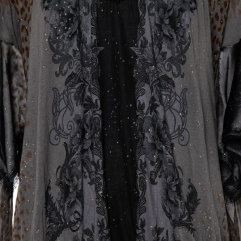 De las mujeres Class by Roberto Cavalli Jersey Gris Estampado Sobrepuesto Manga Detallada Top L en venta