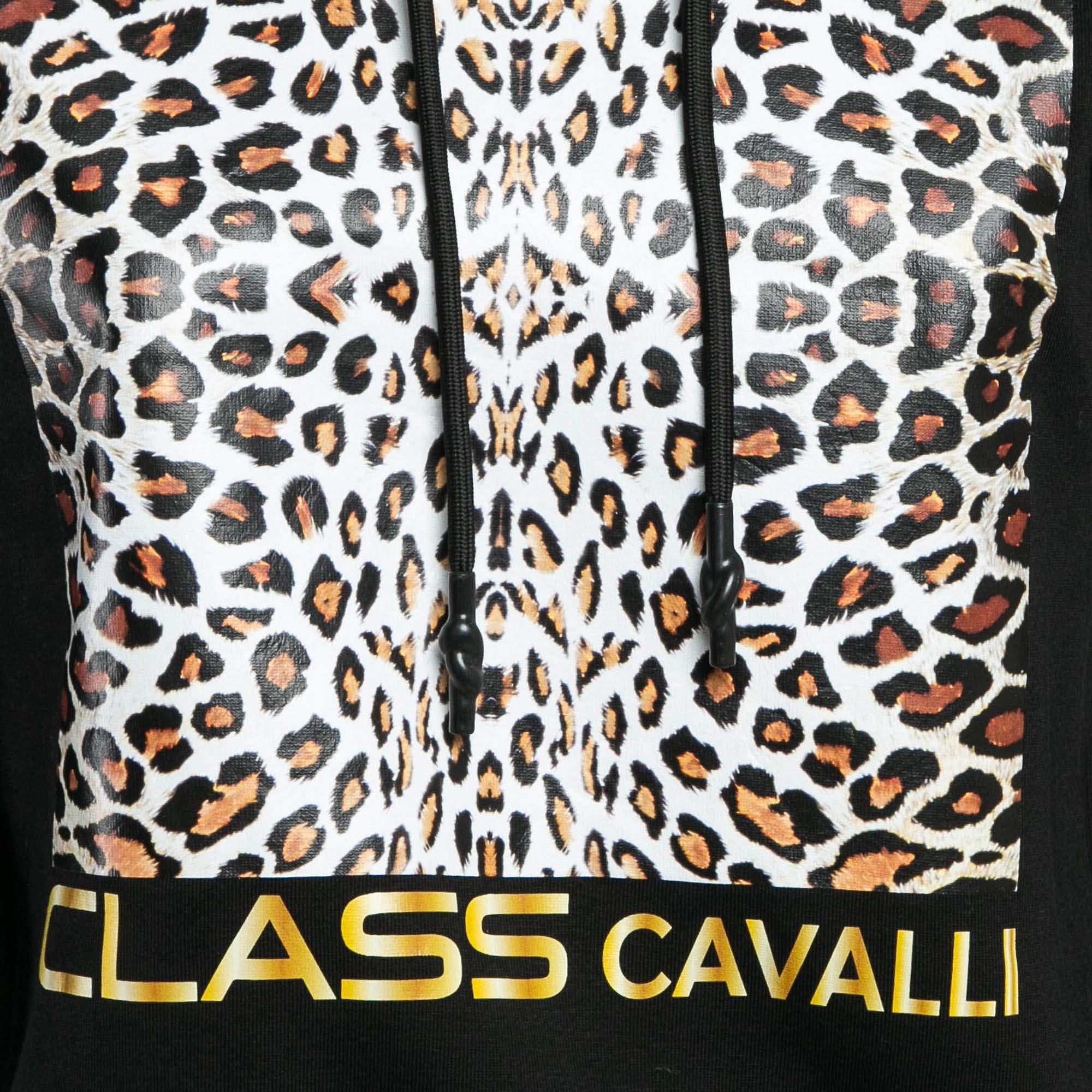 Nero Class by Roberto Cavalli - Felpa con cappuccio con stampa leopardo XS