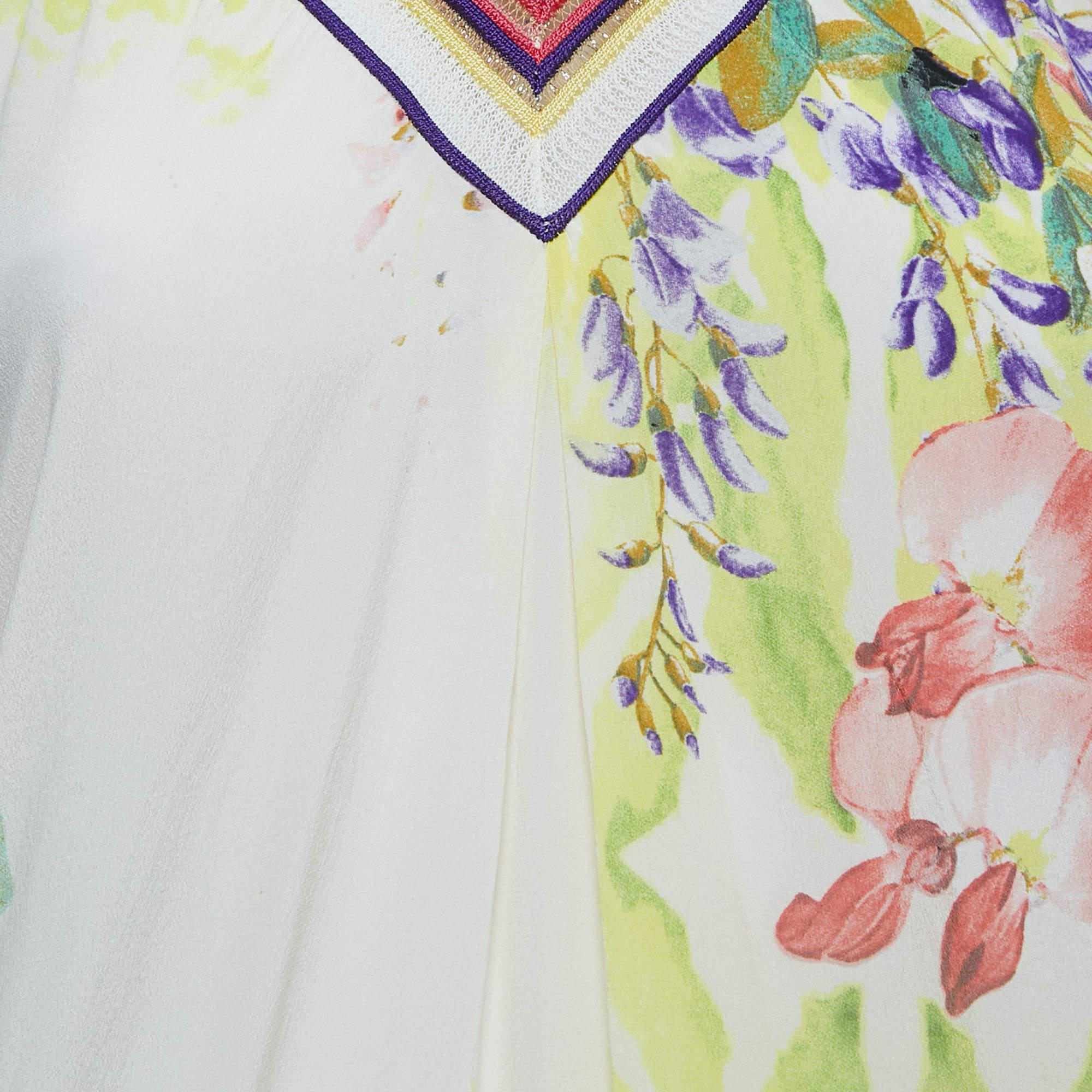 Beige Class by Roberto Cavalli Top senza maniche in seta con stampa floreale multicolore V.I.V.A. S in vendita