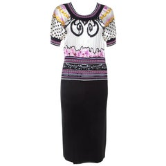 Class By Roberto Cavalli Multicolor Printed Bodice Knit Detail Sheath Dress M