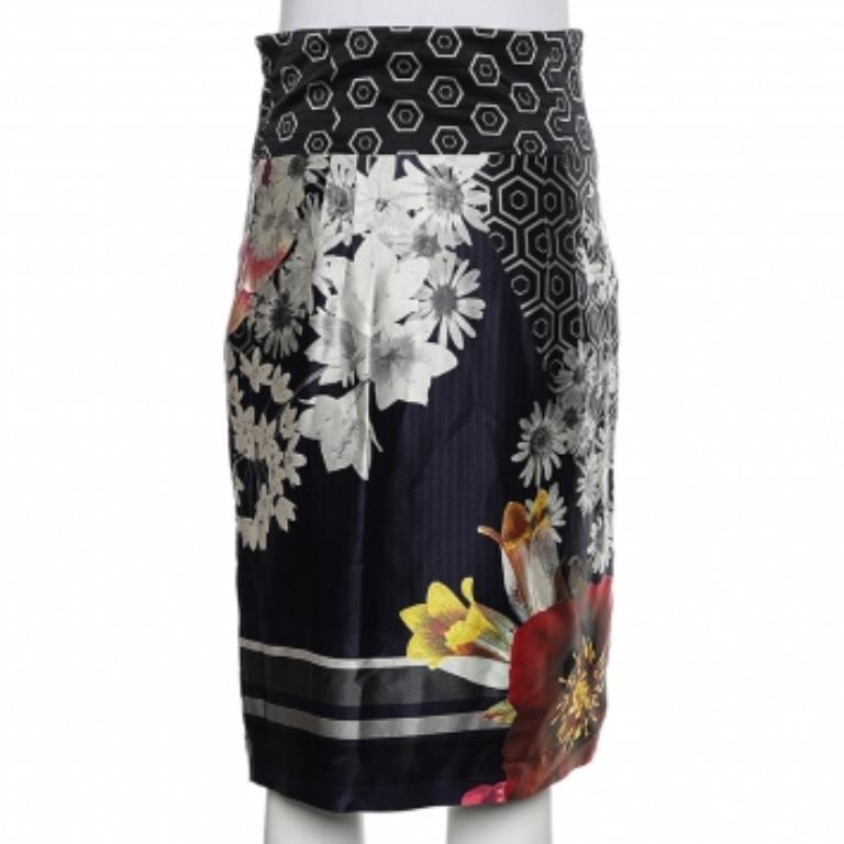 Class by Roberto Cavalli Gonna a tubino in raso stampato multicolore M. in vendita 1