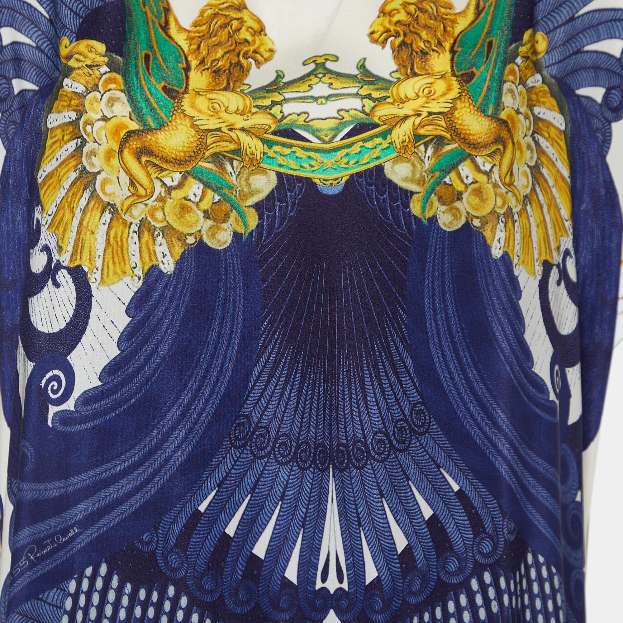 Class by Roberto Cavalli Tunica in seta stampata e maglia blu navy XL In condizioni buone in vendita a Dubai, Al Qouz 2