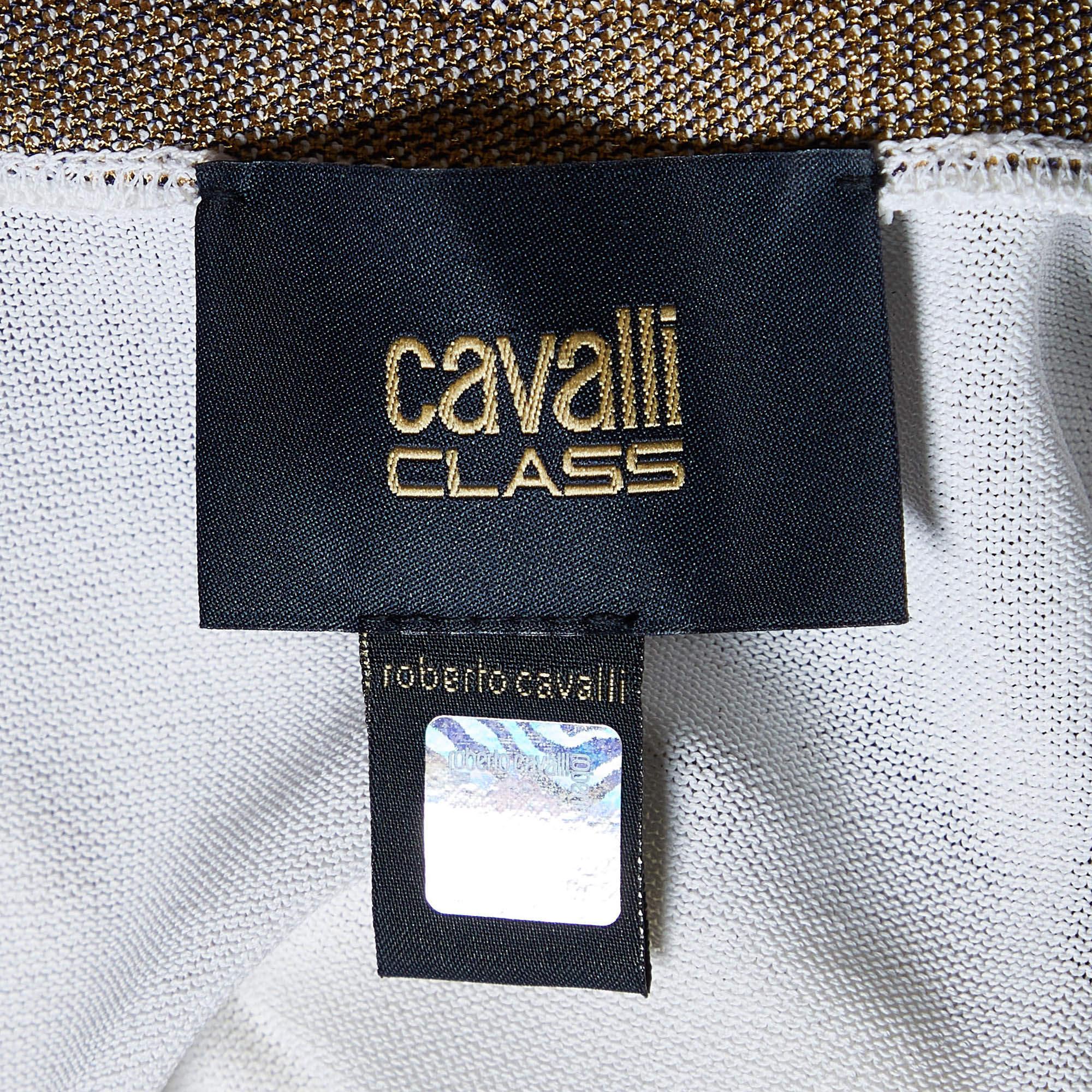 Donna Class by Roberto Cavalli Tunica in seta stampata e maglia blu navy XL in vendita