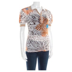 Class by Roberto Cavalli Off White Floral Printed Sheer Ribbed Trim Top M