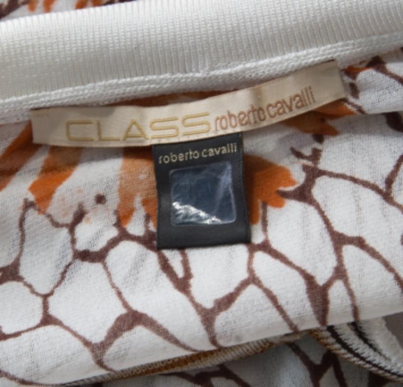 Haut blanc cassé à imprimé floral et bordé de nervures transparentes Class by Roberto Cavalli, taille M Bon état - En vente à Dubai, Al Qouz 2