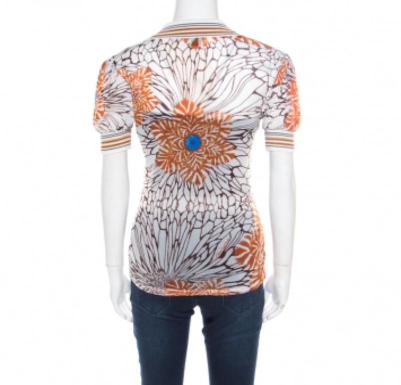 Haut blanc cassé à imprimé floral et bordé de nervures transparentes Class by Roberto Cavalli, taille M Pour femmes en vente