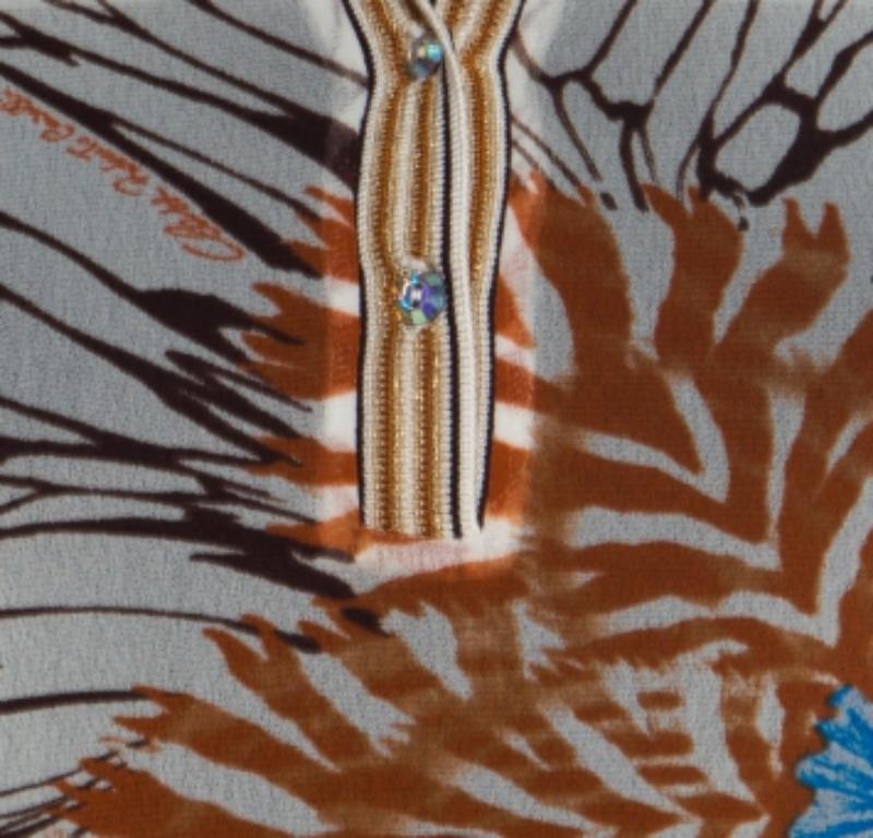 Haut blanc cassé à imprimé floral et bordé de nervures transparentes Class by Roberto Cavalli, taille M en vente 1