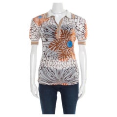 Class by Roberto Cavalli Off White Floral Printed Sheer Ribbed Trim Top M