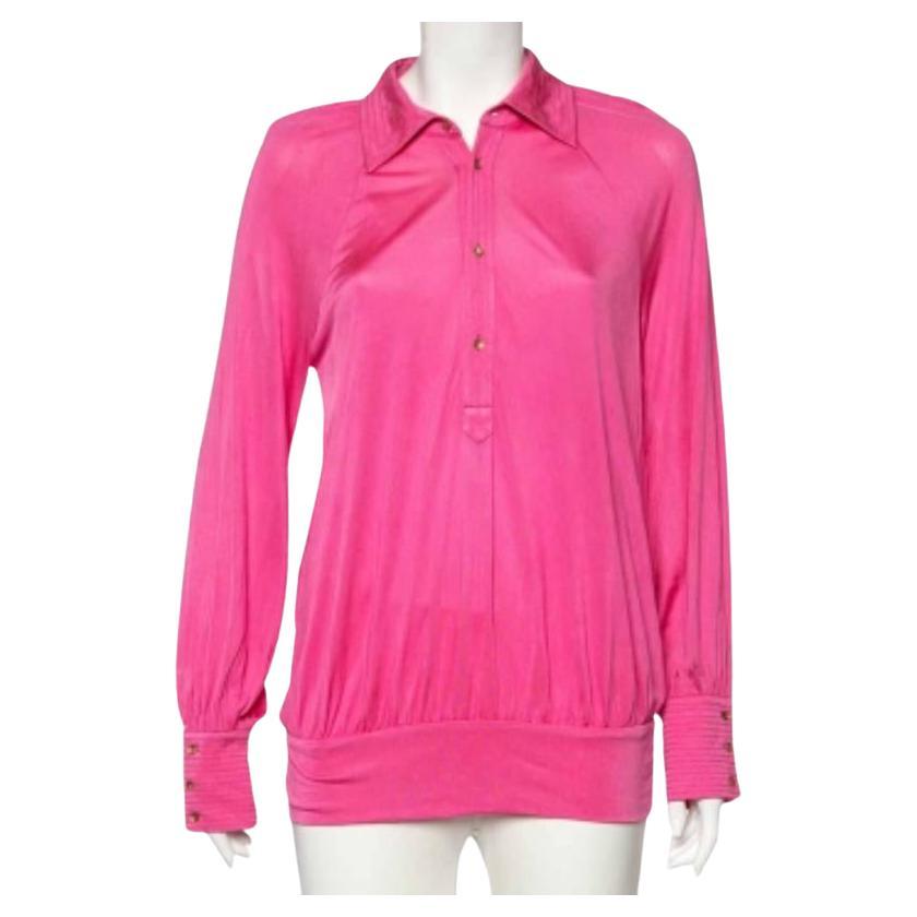 Class by Roberto Cavalli Top in maglia di seta rosa con bottoni M.