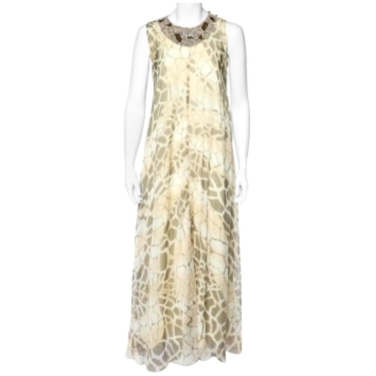 Class by Roberto Cavalli Printed Chiffon Embellished Neck Sleeveless Dress M