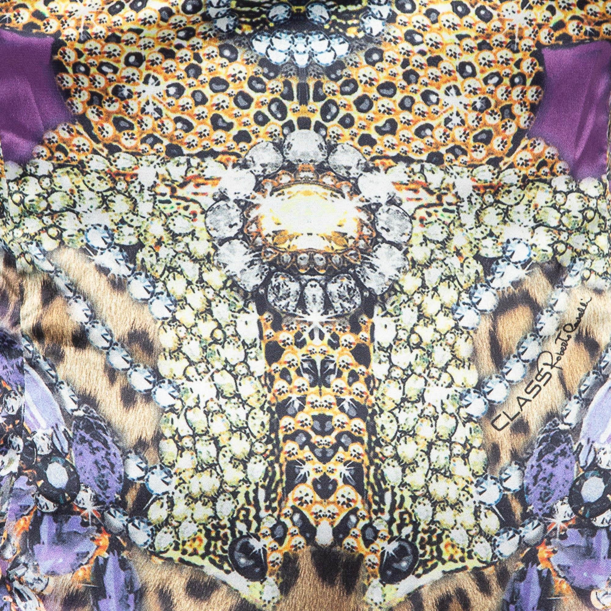 Class by Roberto Cavalli Purple Floral Print Satin and Chiffon Mermaid Gown S In Good Condition In Dubai, Al Qouz 2