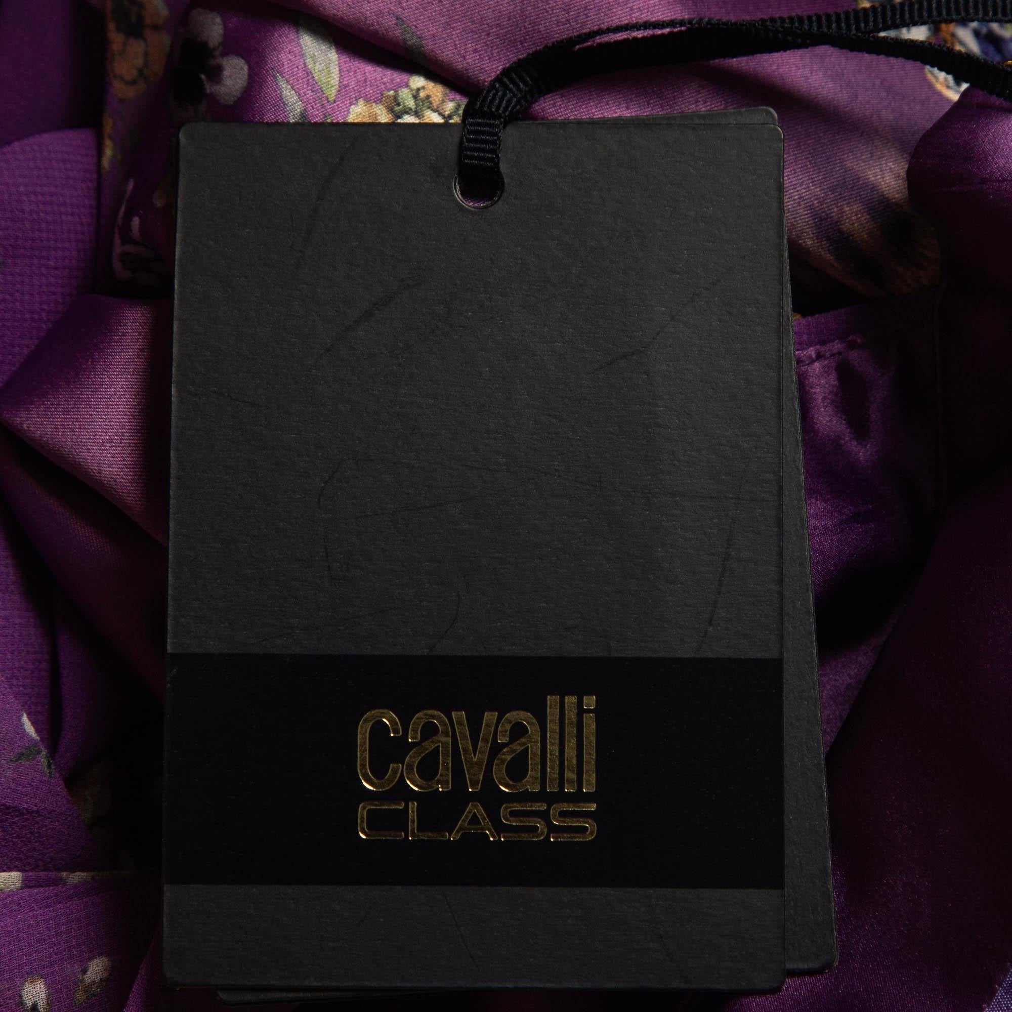 Class by Roberto Cavalli Purple Floral Print Satin and Chiffon Mermaid Gown S 2