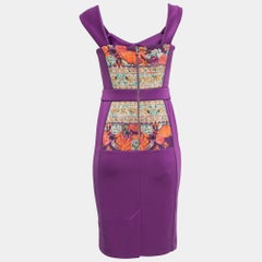 Class by Roberto Cavalli Purple Jersey Floral Applique Beaded Bodycon Dress M