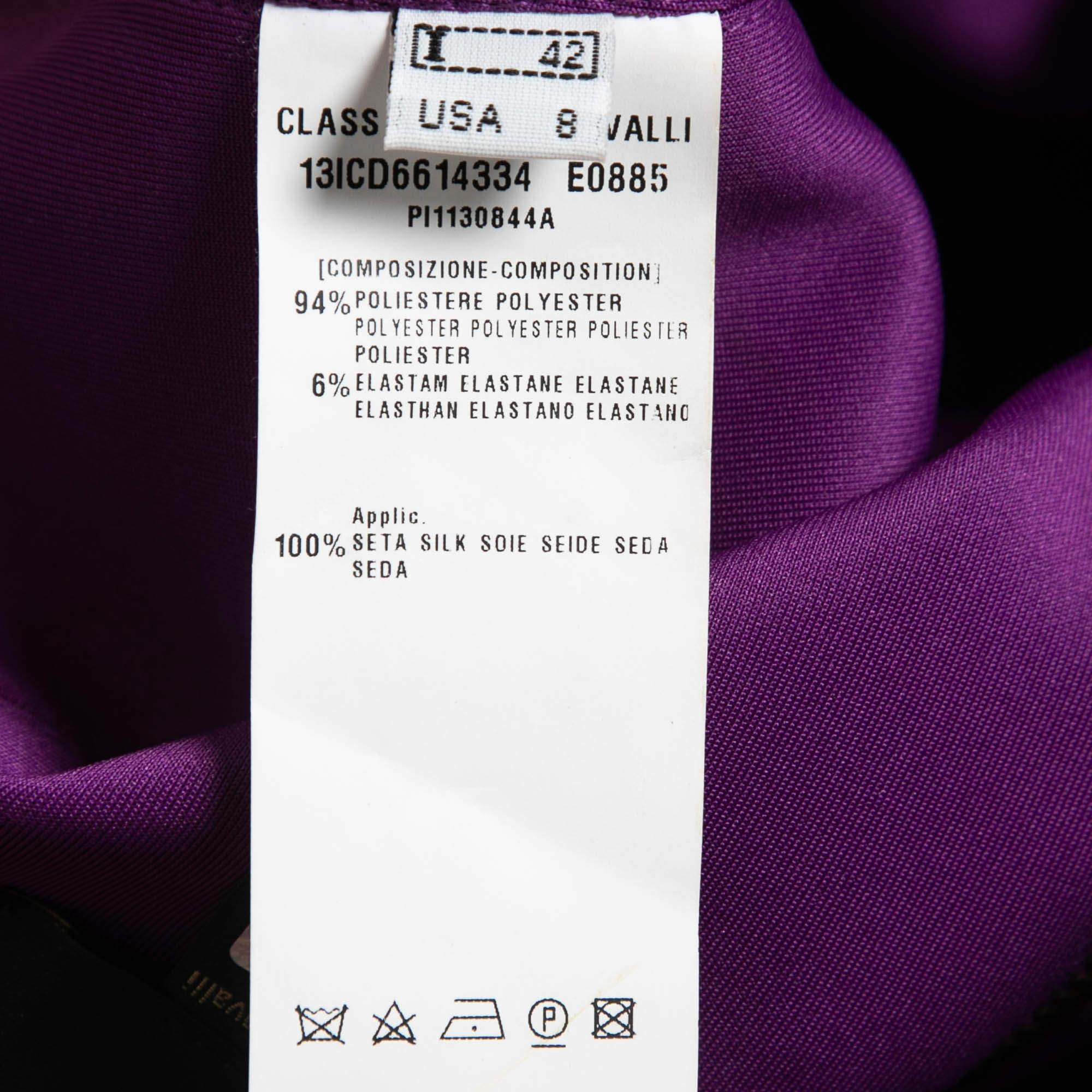Class by Roberto Cavalli Purple Jersey Floral Applique Beaded Bodycon Dress M For Sale 1