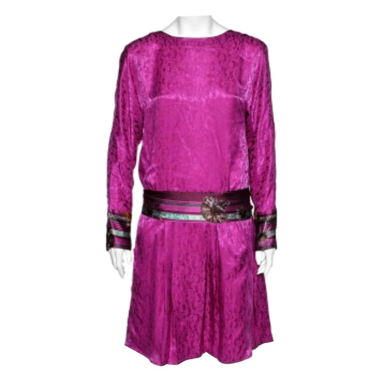 Class by Roberto Cavalli Purple Silk Contrast Waist Tie Detail Dress M