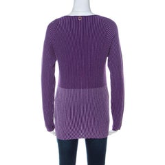 Class by Roberto Cavalli Purple Striped Lurex Jersey Ribbed Long Sleeve Top L