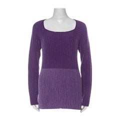 Class by Roberto Cavalli Purple Striped Lurex Jersey Ribbed Long Sleeve Top L