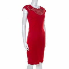 Robe sans manches Class by Roberto Cavalli rouge avec détails en dentelle insérée M