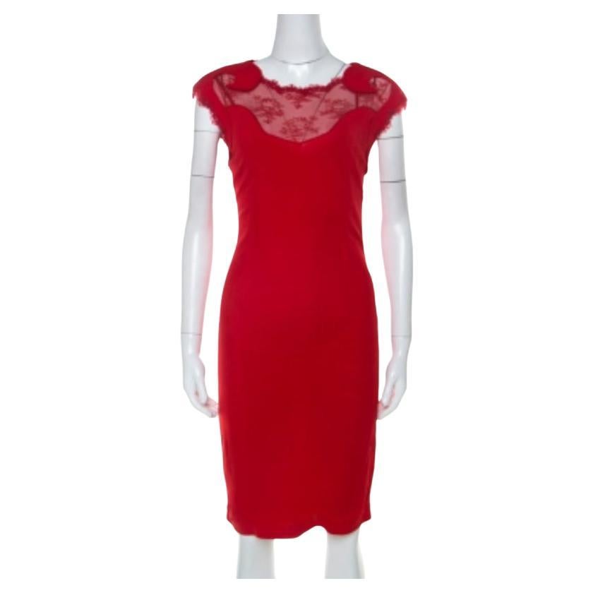 Robe sans manches Class by Roberto Cavalli rouge avec détails en dentelle insérée M
