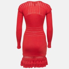 Class by Roberto Cavalli Red Patterned Knit Flounce Midi Dress M