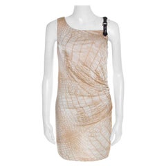 Class by Roberto Cavalli Snakeskin Printed Leather Trim Ruched Fitted Dress M