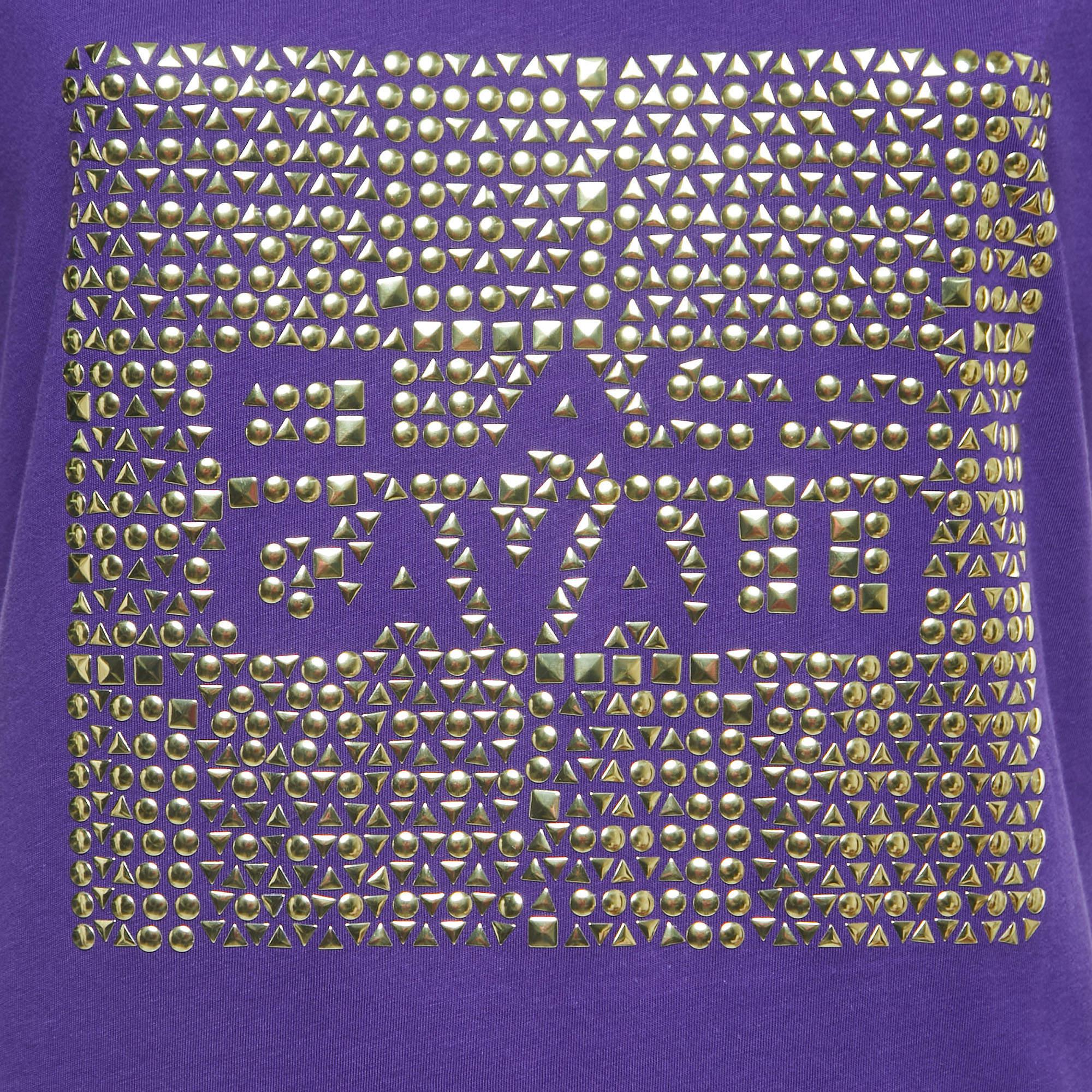 Women's Class by Roberto Cavalli Studded Purple Short Sleeve T-Shirt XL For Sale