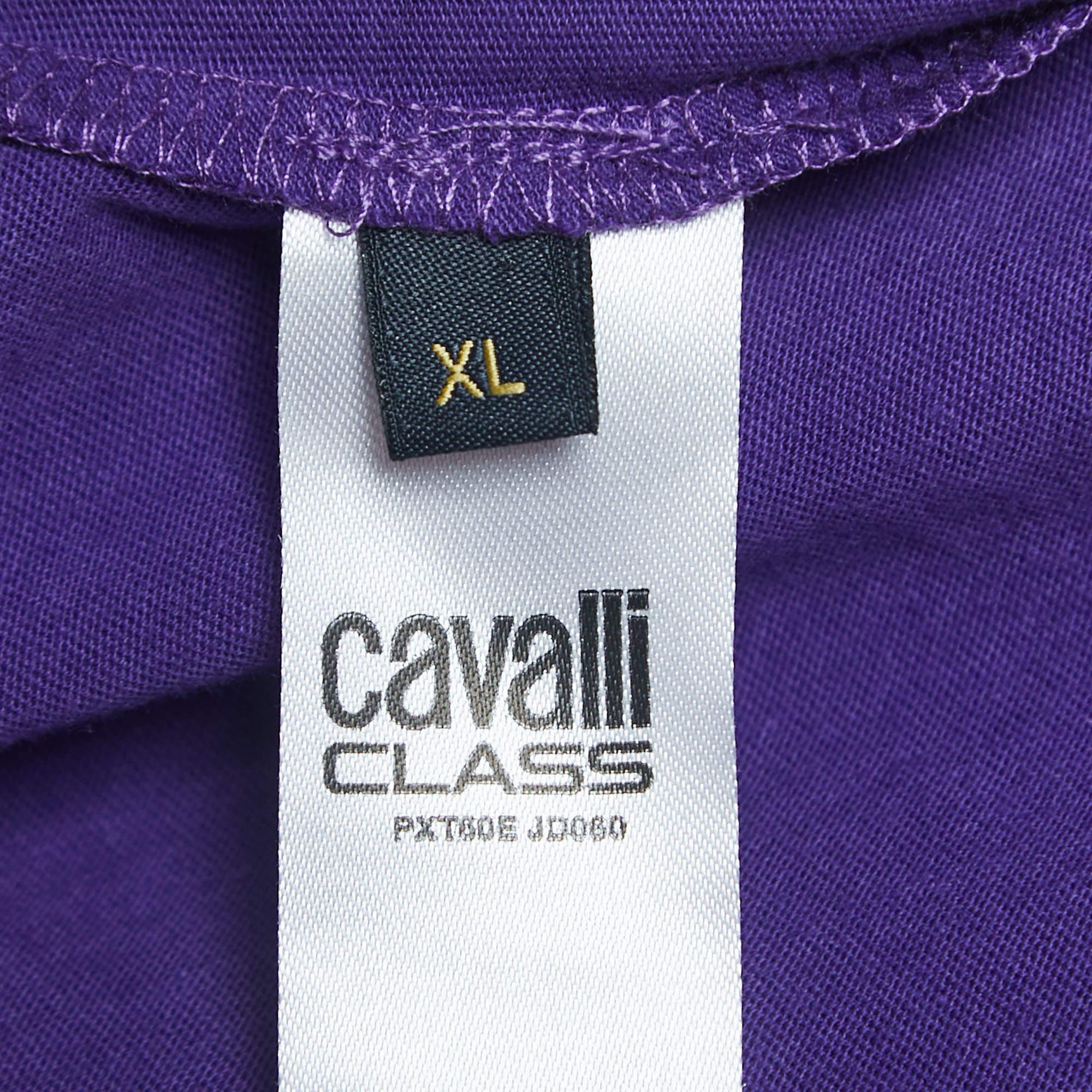 Class by Roberto Cavalli Studded Purple Short Sleeve T-Shirt XL For Sale 2
