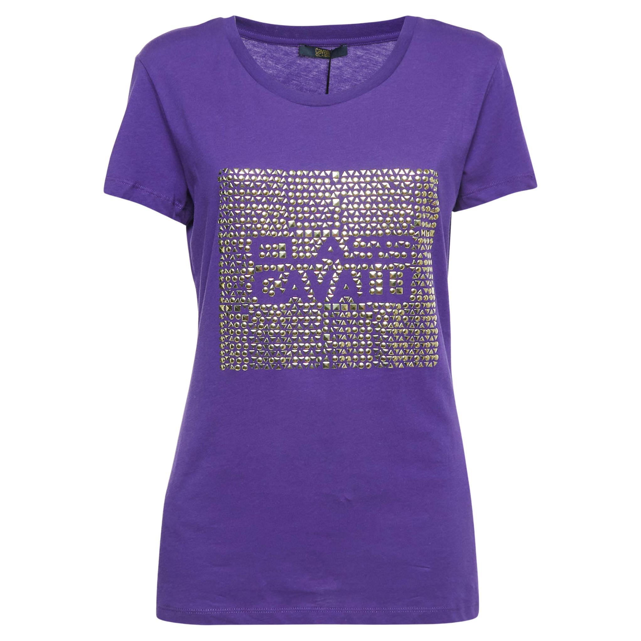 Class by Roberto Cavalli Studded Purple Short Sleeve T-Shirt XL For Sale