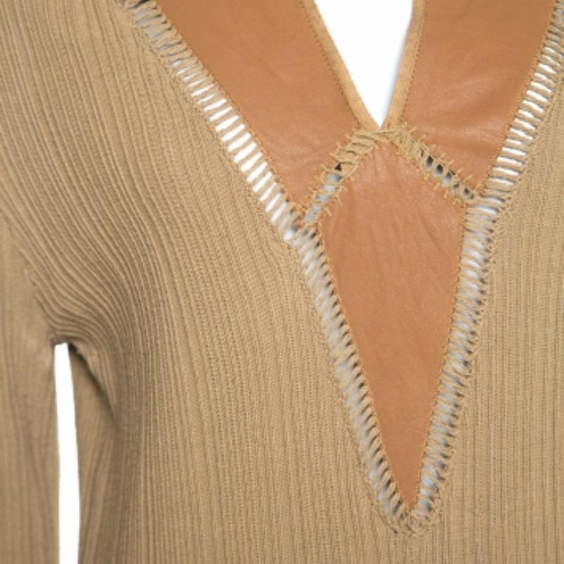 Beige Class by Roberto Cavalli Top in pelle a coste Tan XXL in vendita