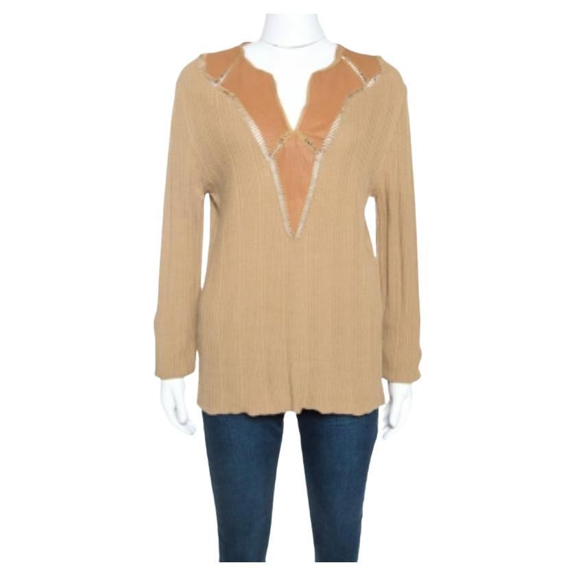 Class by Roberto Cavalli Top in pelle a coste Tan XXL in vendita