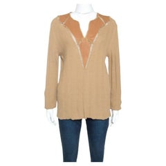 Class by Roberto Cavalli Tan Rib Knit Leather Trim Top XXL
