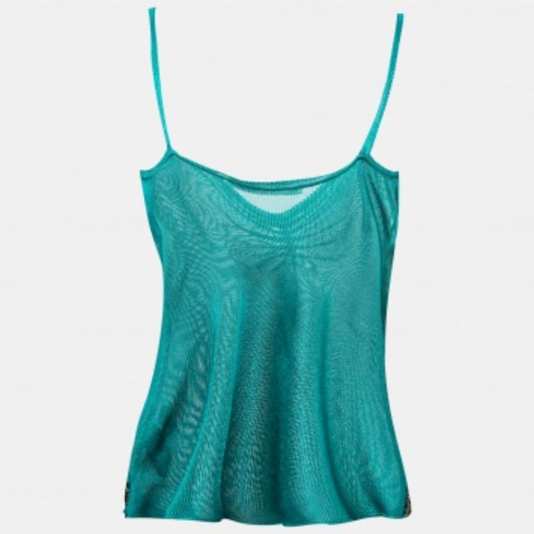 Blu Class by Roberto Cavalli Canotta con orlo impreziosito in maglia blu verde acqua M. I. in vendita