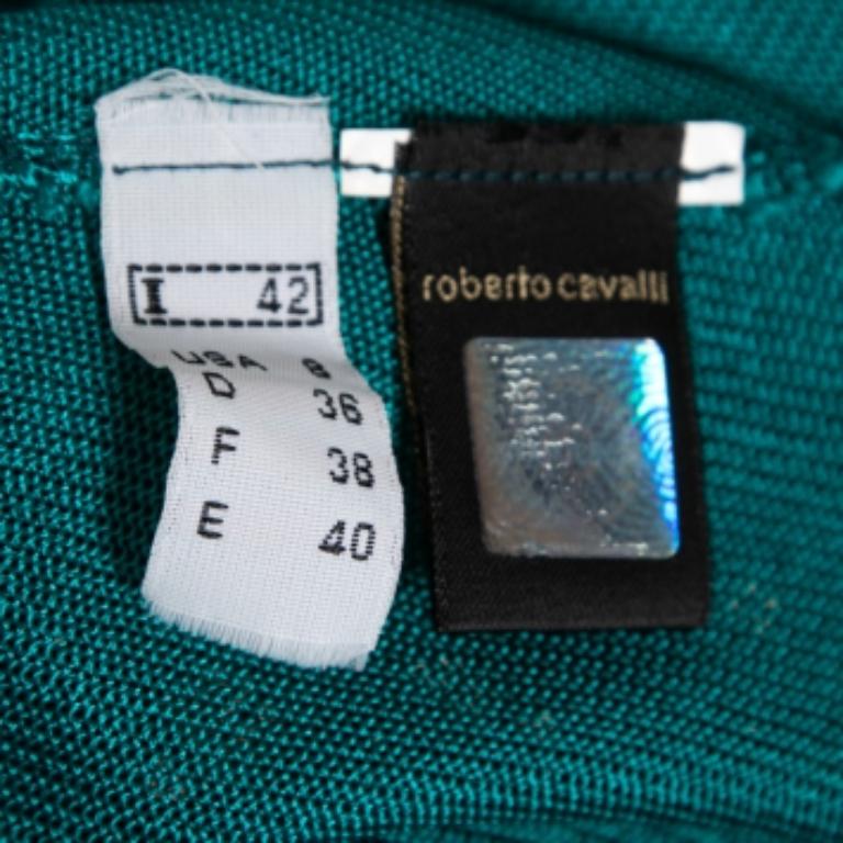 Donna Class by Roberto Cavalli Canotta con orlo impreziosito in maglia blu verde acqua M. I. in vendita