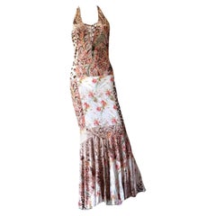 CLASS by ROBERTO CAVALLI Abito a sirena leopardato e floreale vintage degli anni 2000