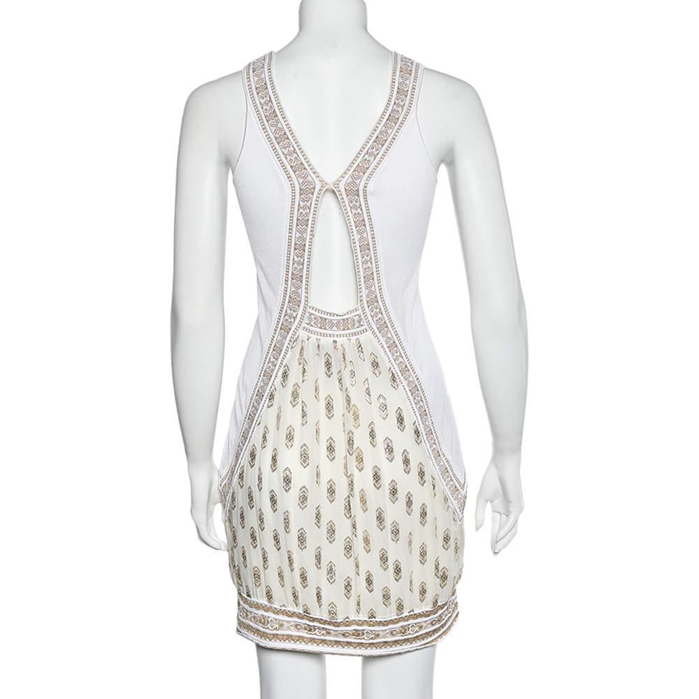 Gray Class by Roberto Cavalli White & Gold Jacquard Sleeveless Mini Dress M For Sale