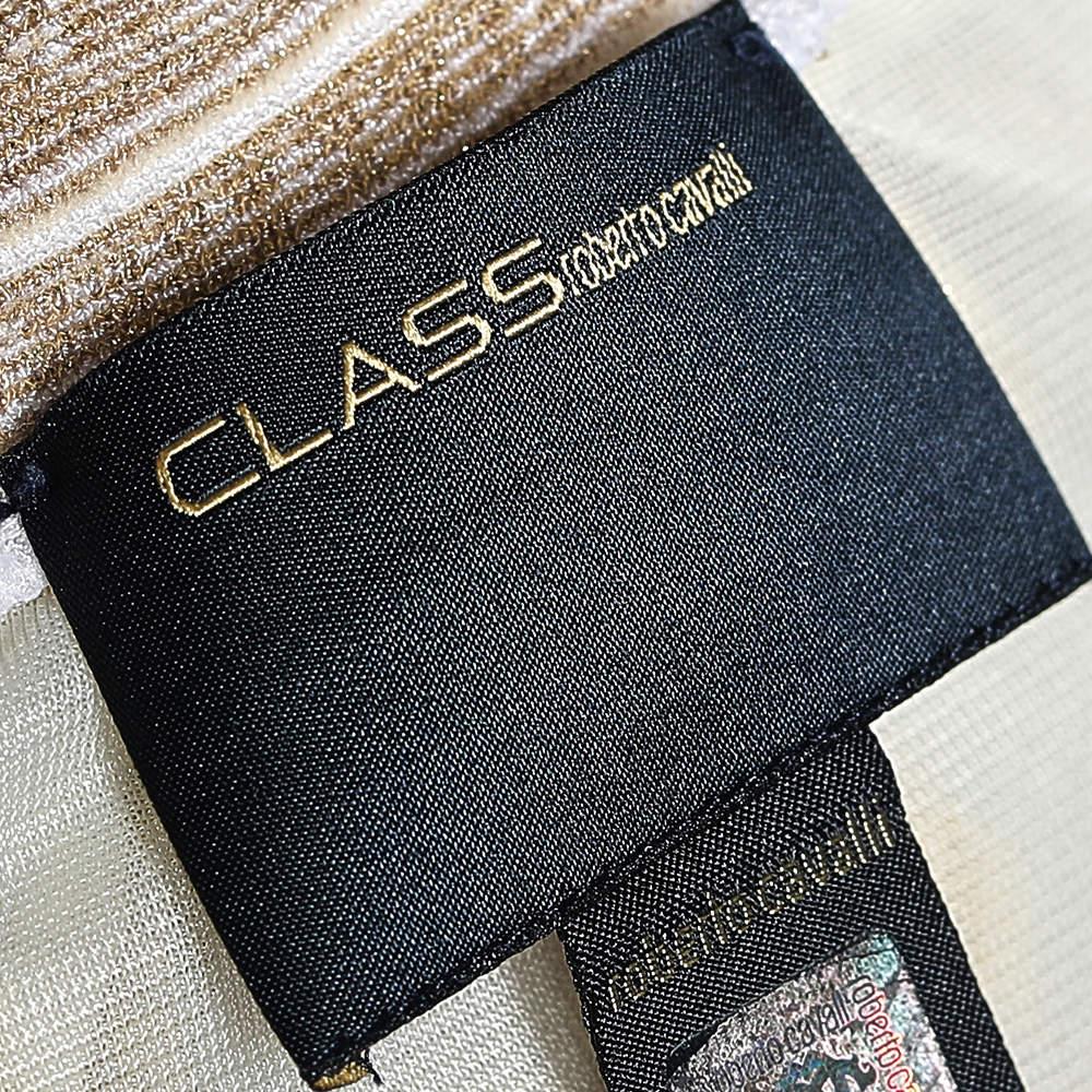 Class by Roberto Cavalli White & Gold Jacquard Sleeveless Mini Dress M For Sale 1