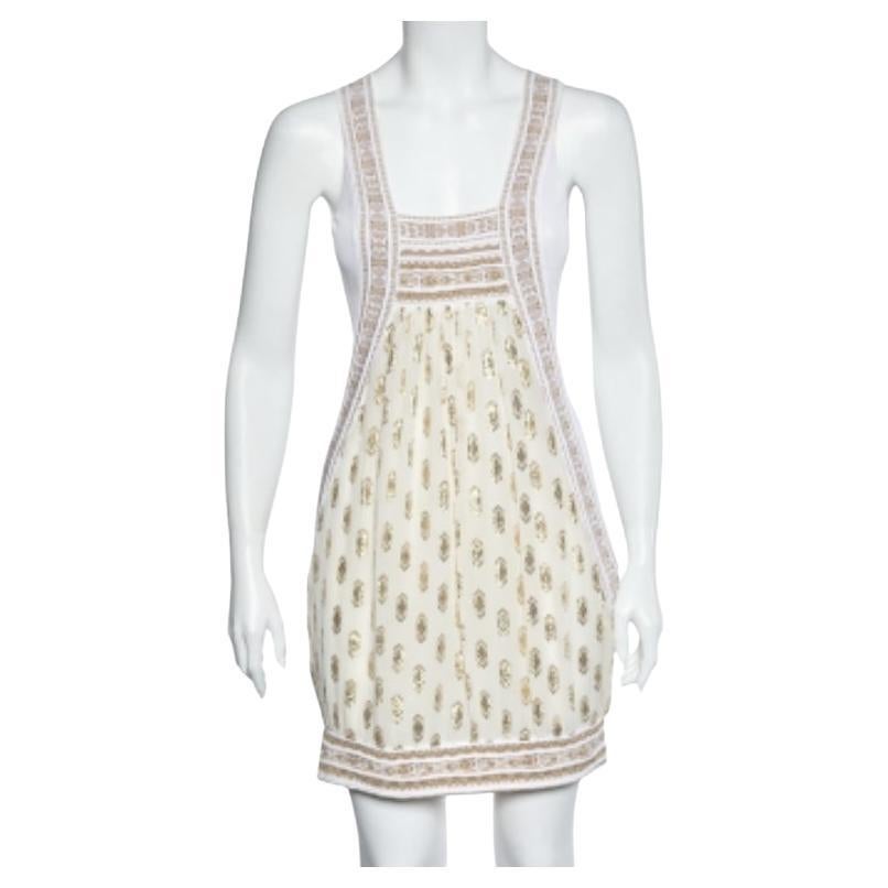 Class by Roberto Cavalli Mini Abito senza maniche in jacquard bianco e oro M