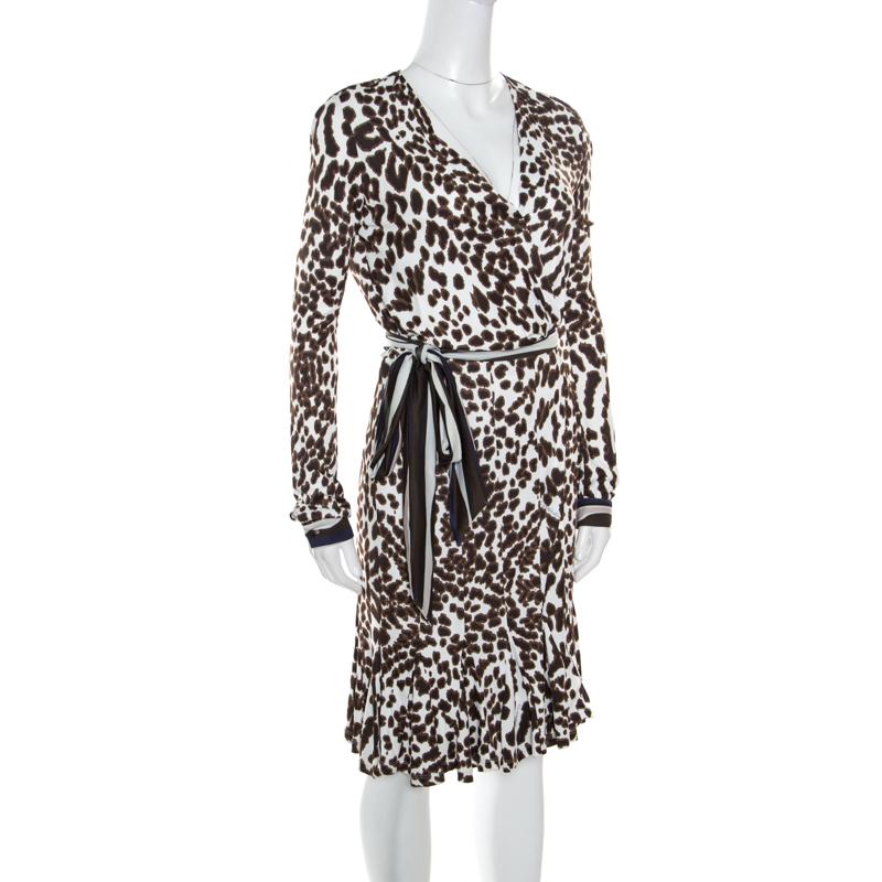 Black Class by Roberto Cavalli White Leopard Printed Knit Long Sleeve Wrap Dress M